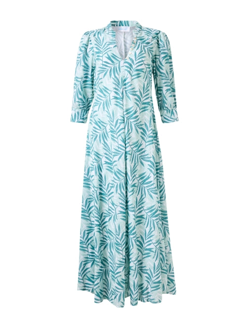 Walker & Wade's Effortless Turquoise Palm Print Elbow-Sleeve Maxi Dress
