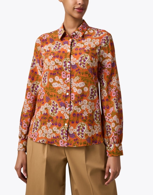 Weekend Max Mara Women's Belfast Silk Blouse with Stunning Orange Print