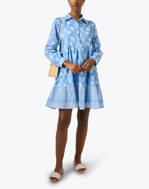 Stylish Light Blue Printed 100% Cotton Mini Dress Romy