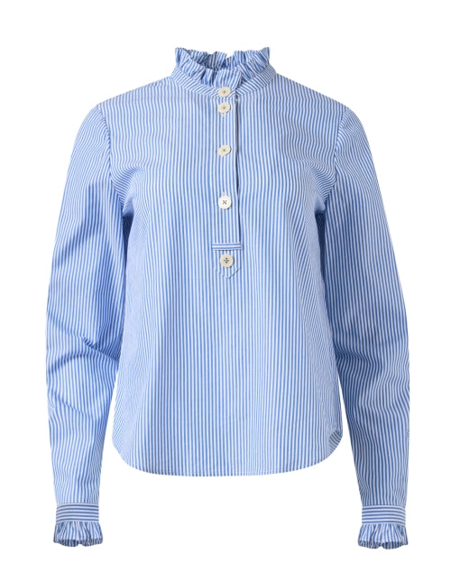Stylish Emile Blue Striped Cotton Poplin Men's Dress Shirt