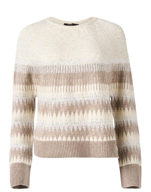 Stylish Multi-Intarsia Wool Blend Metallic Shimmer Sweater