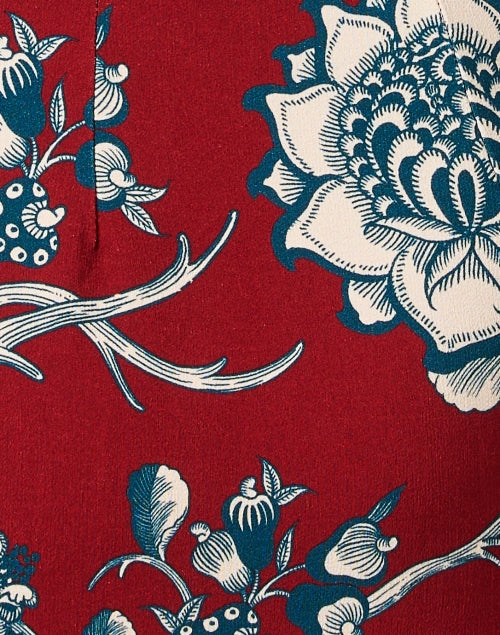 Stylish Red Wrap Dress with Intricate Print Design