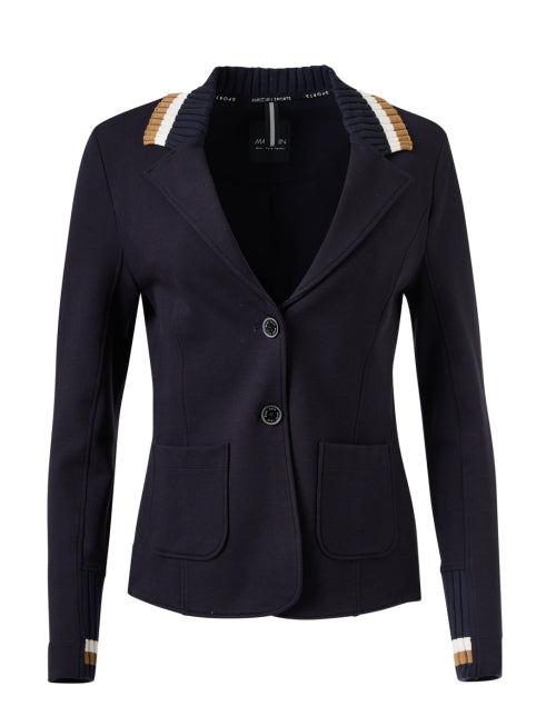 Navy Blue Knitted Collar Classic Blazer for Stylish Outfits