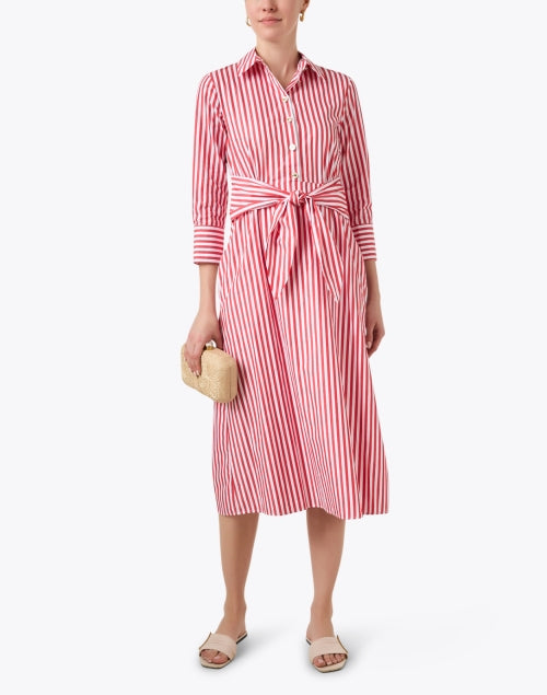 Vilagallo Women's Red Striped Button-Front Midi Camisole Dress