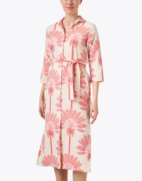 Vilagallo's Exquisite Diana Ivory and Pink Embroidered Women's Shirt Dress for a Stylish Look