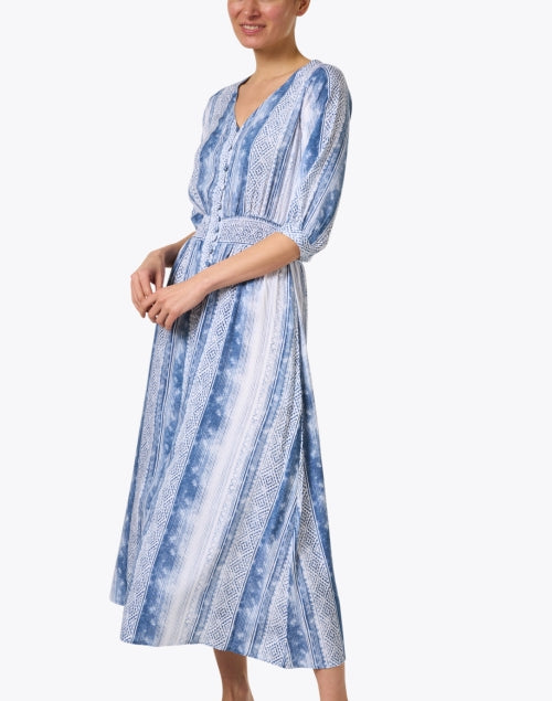 Stylish Kelsey Brand Blue and White Women's Shirt Dress