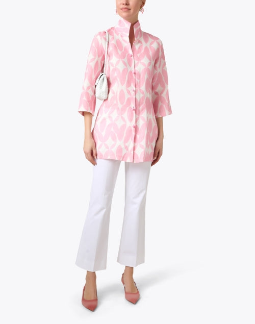 Stunning Rita Pink Abstract Floral Print 100% Linen Women's Jacket for Special Occasions