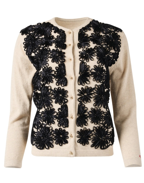 Charming Ivory and Black Floral Cashmere-Cotton Blend Cardigan