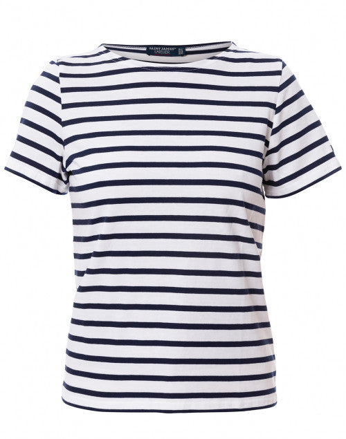 Etrille Classic White and Navy Striped Cotton Casual Women's Top