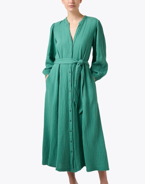 Selene Women's Green Cotton Gauze Casual Dress