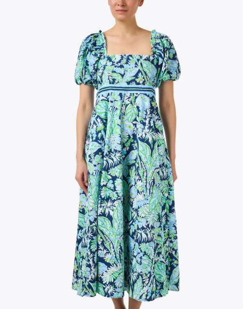 Navy Blue Floral Print Women's Promenade Dress for Casual and Special Occasions