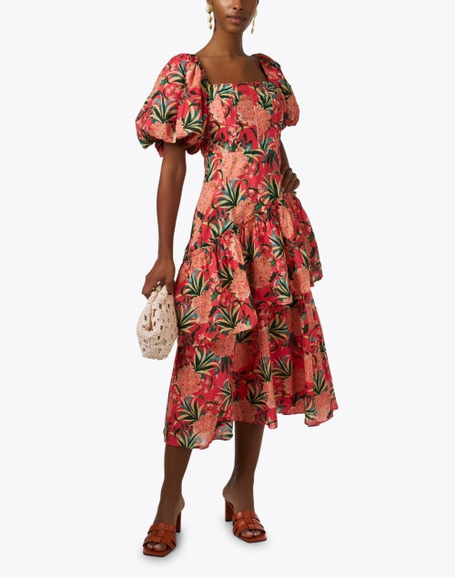 Stylish Red Dress with Pineapple Print and Feminine Design