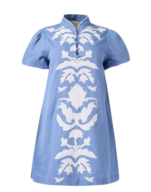 Stunning Elliana Blue Embroidered Mini Dress with Retro Flair