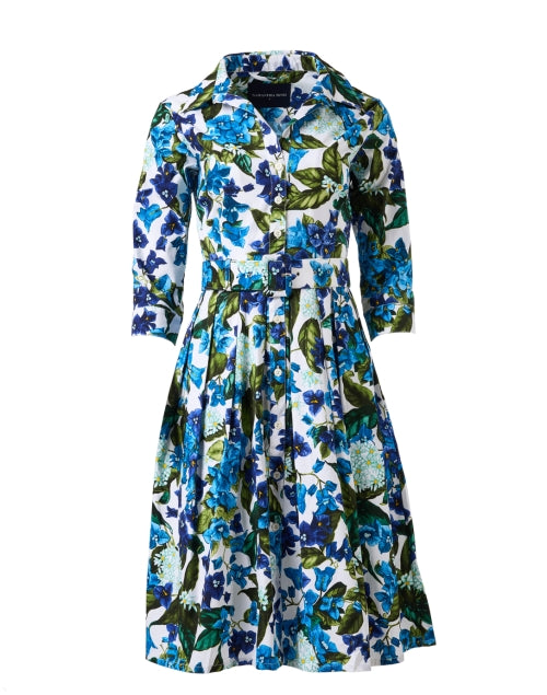 Stylish Audrey Blue and White Printed Cotton Stretch Shirt Dress