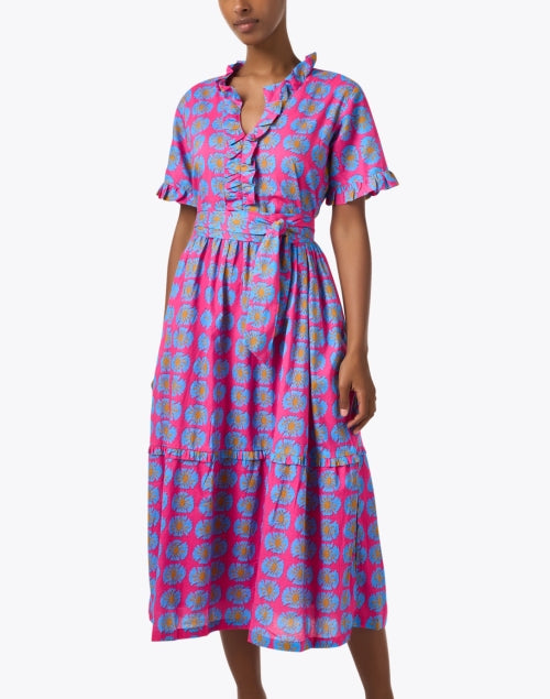 Harlan Feminine Pink-Printed Dress with Ruffle Trim