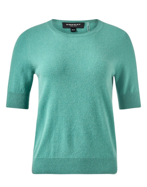 Stylish Short Sleeve Jade Green 100% Cashmere Sweater for Fall