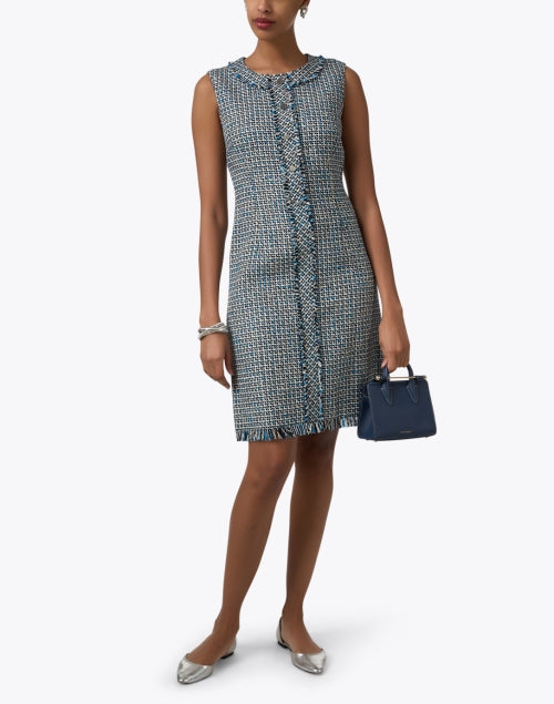 Laura's Blue Tweed Mini Sheath Dress with Fringe Detailing - A Fashionable Women's Dress for the New Season