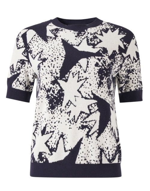 Weekend Max Mara Austin Navy Blue Star Print Short Sleeve Sweater