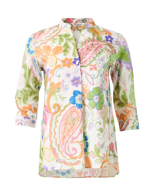 Multicolored Print Women's Stretch Cotton Blouse for Warm Weather