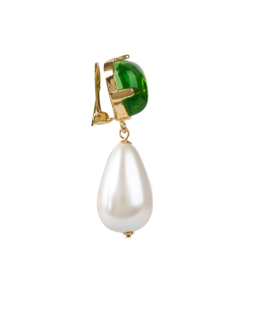 Gorgeous Peridot Green Crystal and Pearlescent Drop Clip Earrings