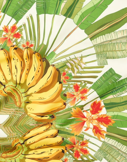 Fashionable Pink and Green Tropical Banana Patterned Silk Scarf for Daily Wear