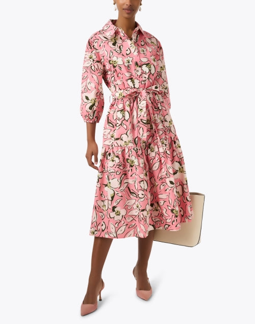 Pink Floral Printed Crisp Cotton Shirt-Style Dress by Helene Berman