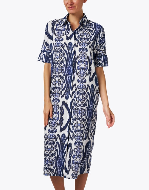 Ro's Garden Telma Lightweight Blue-Printed 100% Cotton Maxi Shirt Dress