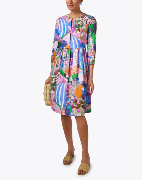 Stylish Multi - Patterned 100% Cotton Henley Neck Dress for a Relaxed Look