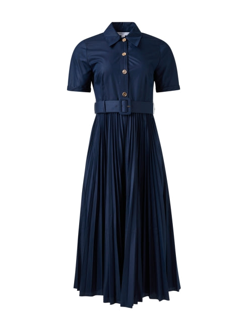 Navy Blue Pleated Cally Shirt Dress for Elegant Ladies