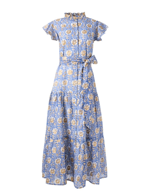 Stylish Blue and Golden Printed Women's Dress