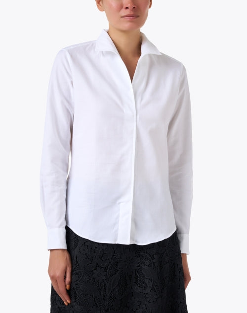 Exquisite Signature White Italian Cotton Pique Shirt for Women