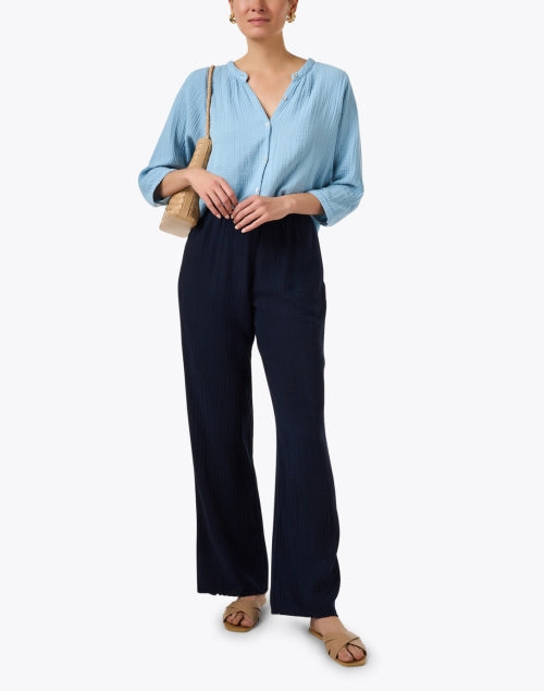 Stylish Chloe Blue Cotton Gauze Women's Shirt for Warm Weather