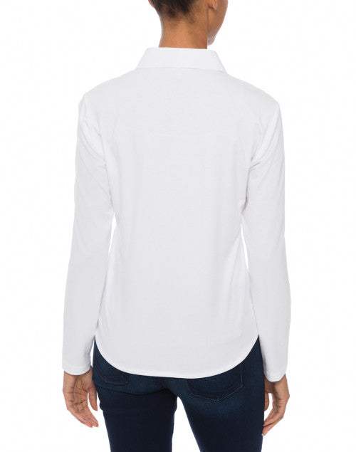 Stylish Jamie White Stretch Cotton and Jersey Button - Down Shirt