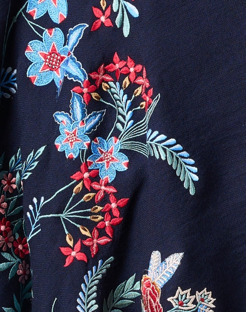 Navy Blue Floral Pattern Embroidered Luxury Wool Fashion Scarf