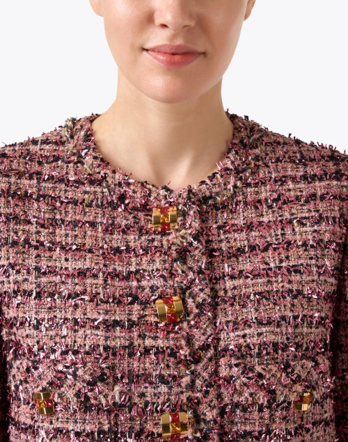 Stylish Napa Pink Multi - Pattern Tweed Cropped Jacket