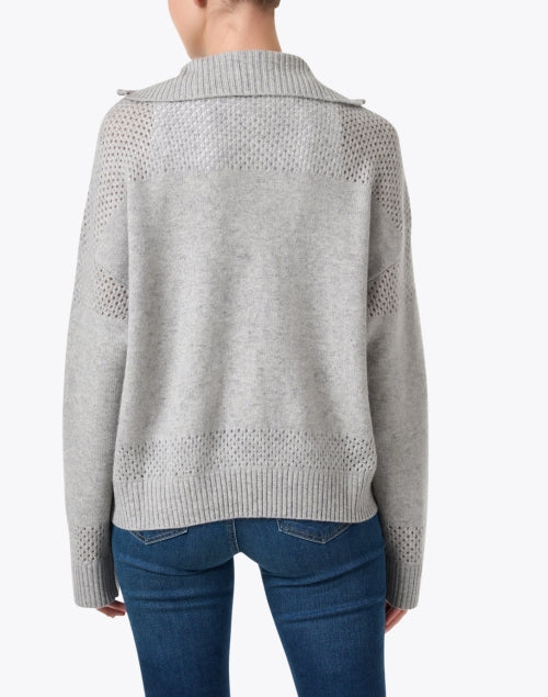 Quarter Zip Grey Wool and Cashmere Blend Sweater for a Feminine Look