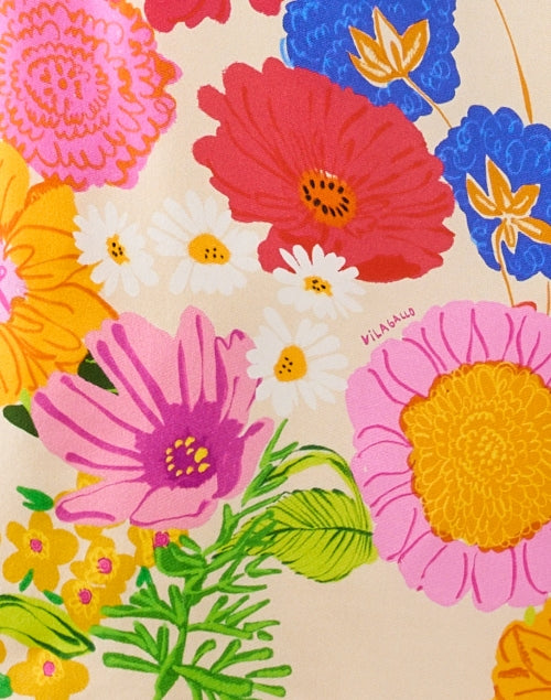Lizete Elegant Yellow Silk Floral Print Shift Dress