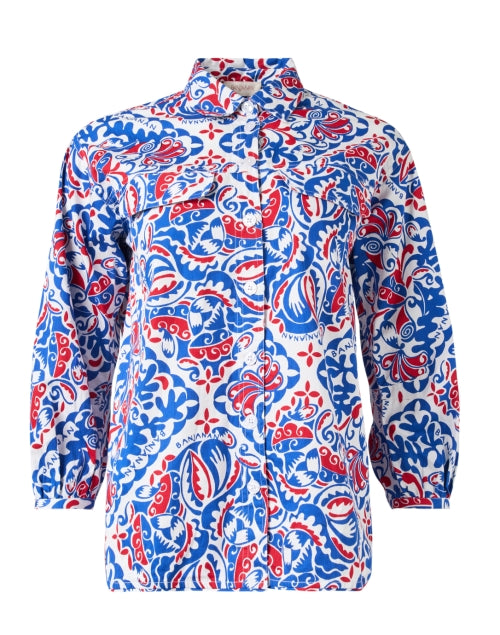 Stylish Riley Top in Red, White and Blue Print
