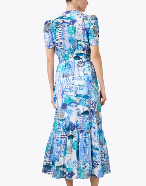 Vilagallo Leila Blue Multicolored Print Cotton Midi Dress