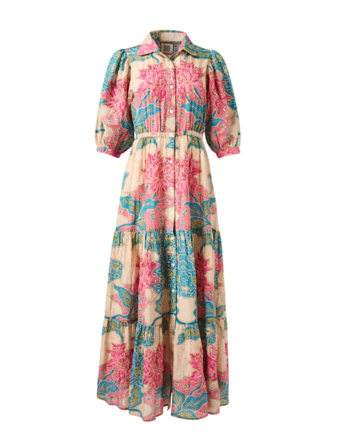Blair Cotton - Silk Multi - Print Dress with Sequined Floral Motif