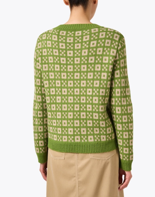 Stylish Paride Green Geometric Intarsia Sweater for Weekend Wear