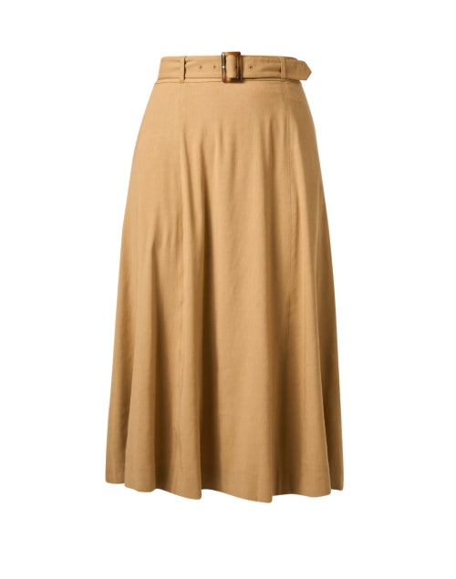 Stylish Arwen Tan Belted Mid - length A - line Skirt for Women