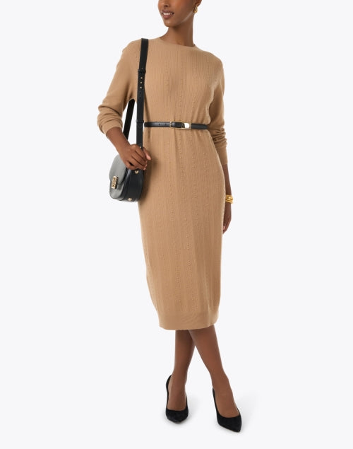 Fabiana Filippi's Beige Stripe Wool-Silk-Cashmere Knit Shift Dress