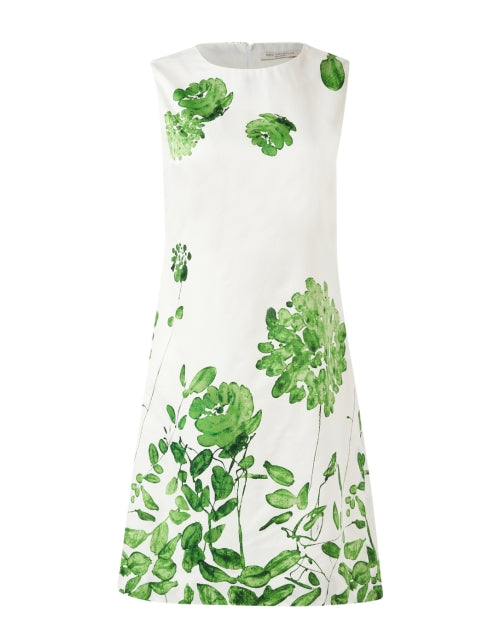 Lightweight 100% Cotton White and Green Ortensia Print Shift Mini Dress