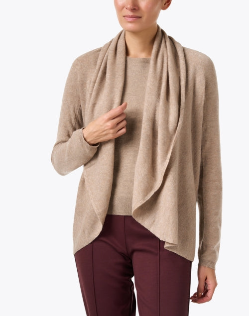 Elegant Taupe Cashmere Circular Knit Cardigan for Women