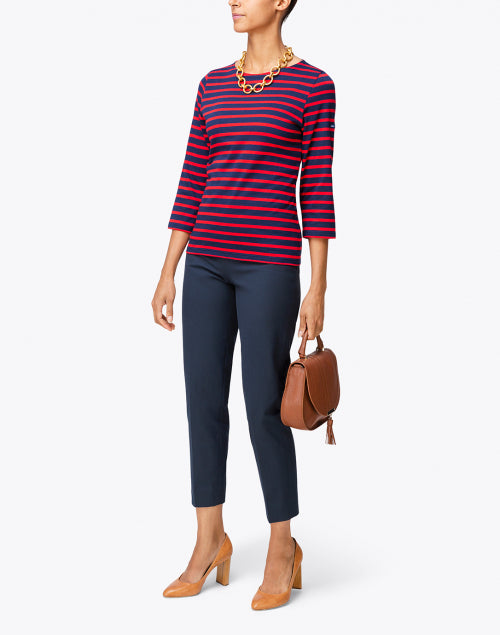 Luxurious Airy Cotton Navy and Red Striped Casual Shirt