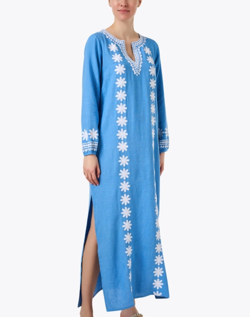 Exquisite Marina Blue Embroidered Women's Kaftan Dress for Getaways