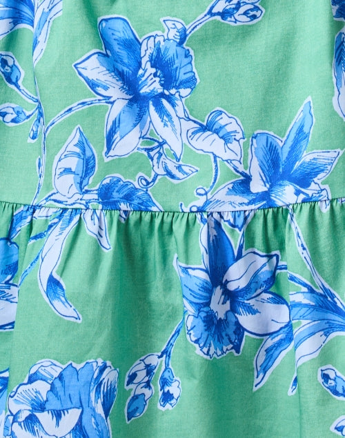 Georgie Green and Blue Floral Print 100% Cotton Shirt-Style Dress