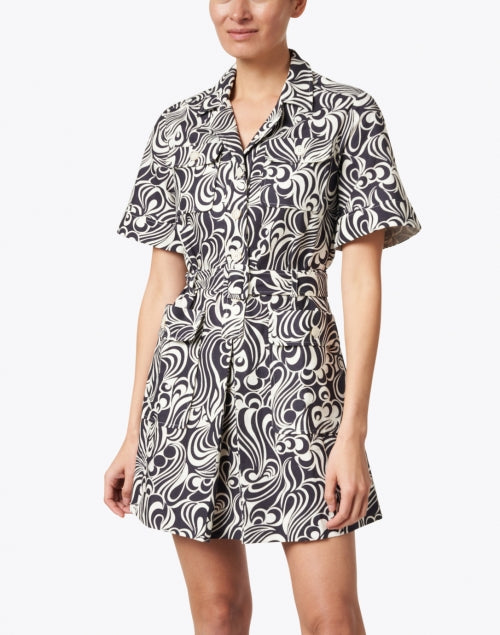 Ryfen Groovy Printed Shirt Dress in Black and Ivory