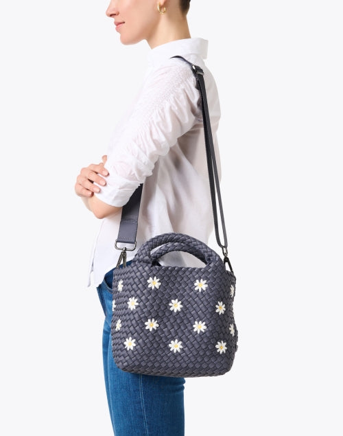 Stylish Small Grey Daisy Patterned Woven Handbag for City Girls - St. Barths Collection